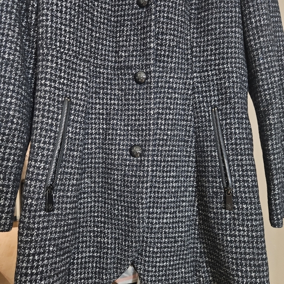 GUESS Wool-Blend Black/White Houndstooth Lined Coat Jacket Women’s Large - Picture 7 of 11